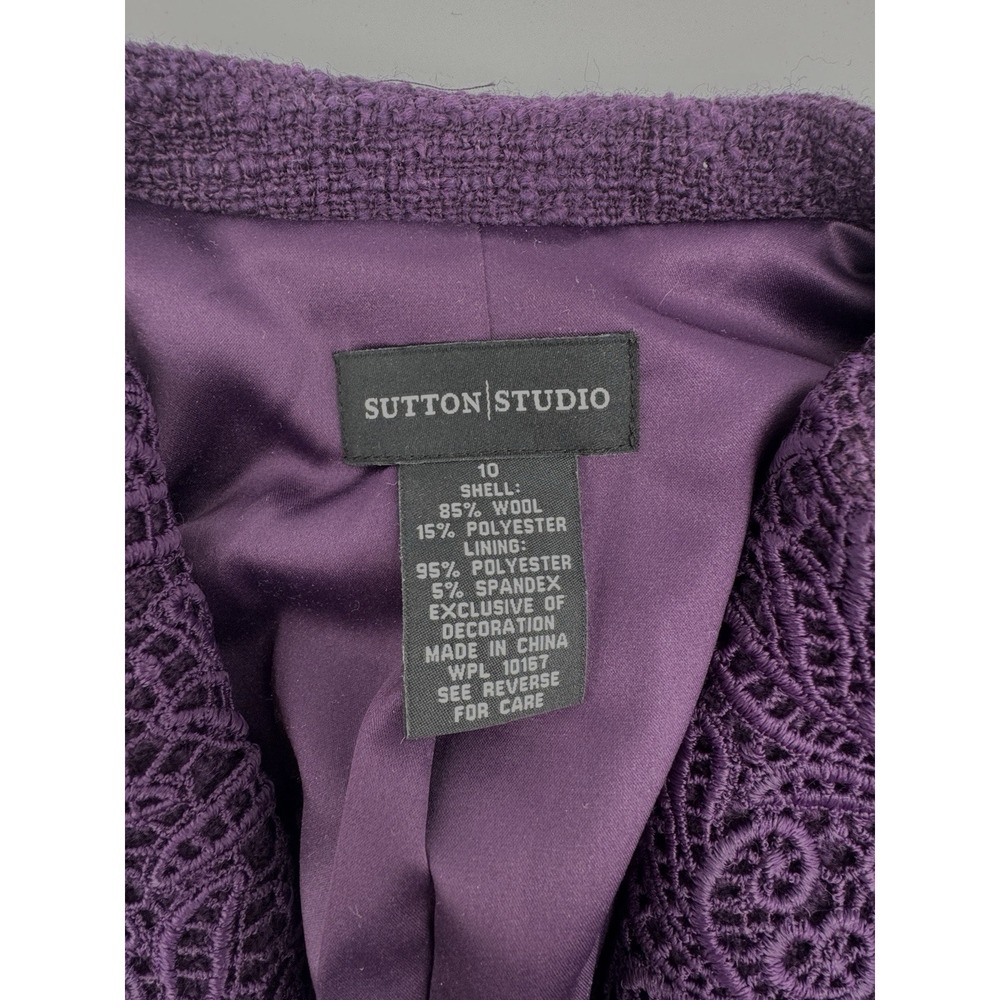 Sutton Studio Purple Boucle Blazer Embroidered Guipure Lace Lapel Women's Sz 10 - Picture 5 of 9